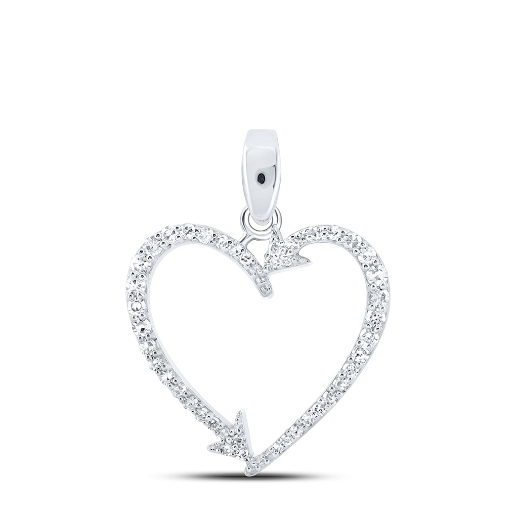 10K White Or Yellow Gold Womens Round Diamond Arrow Heart Pendant
