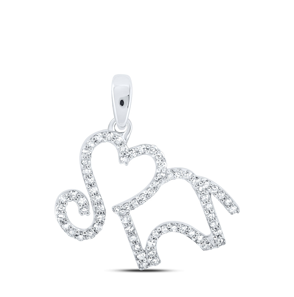 10K White Or Yellow Gold Womens Round Diamond Elephant Heart Pendant