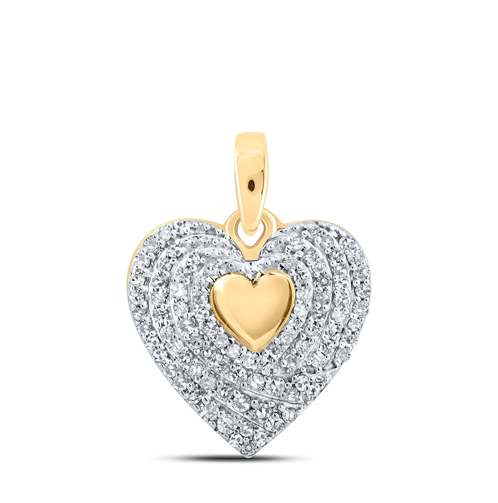 10K Yellow Or White Or Rose Gold Womens Round Diamond Heart Pendant