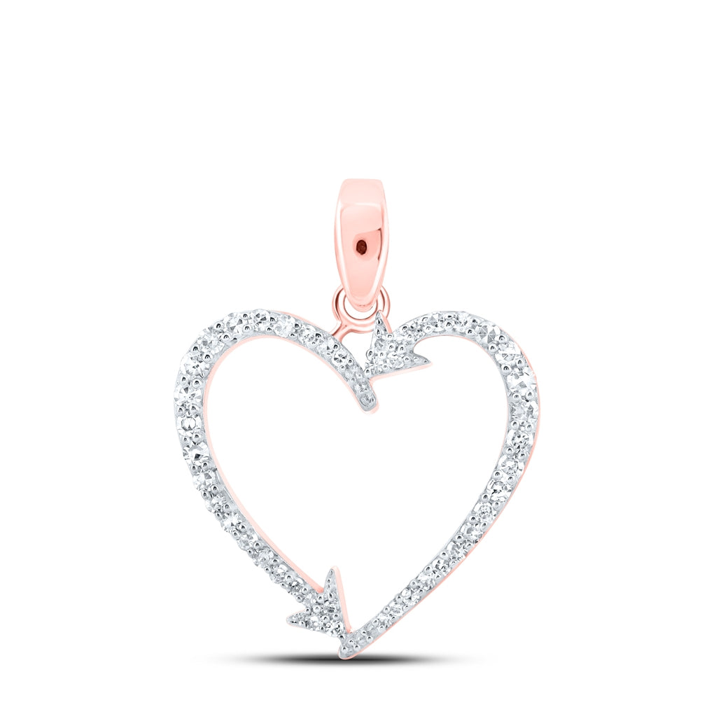 10K Rose Gold Womens Round Diamond Arrow Heart Pendant 1/5 Cttw, Length: 0.72 In, Width: 0.61 In