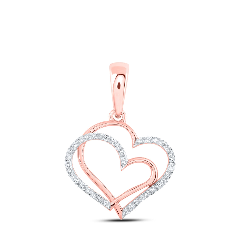 10K Yellow Or White Or Rose Gold Womens Round Diamond Heart Pendant