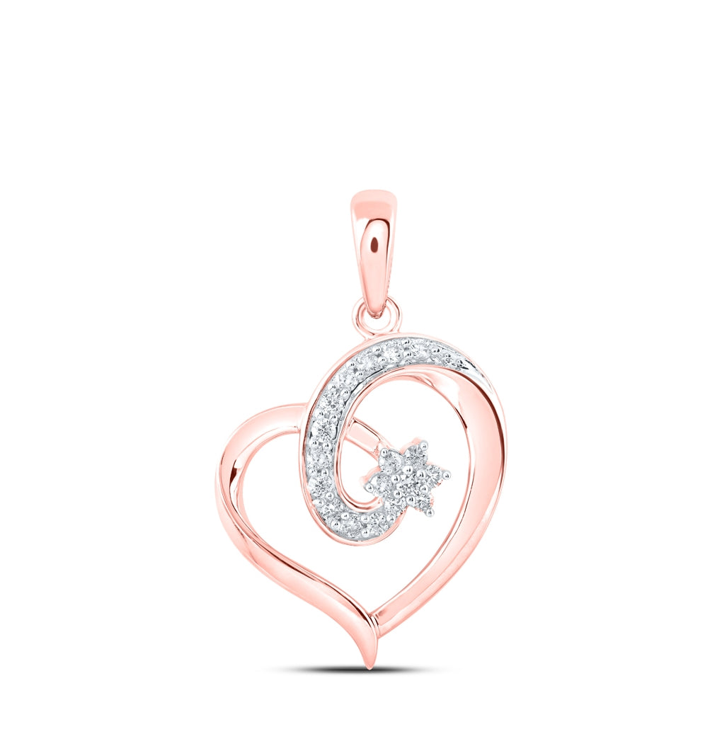 10K Yellow Or White Or Rose Gold Womens Round Diamond Heart Pendant