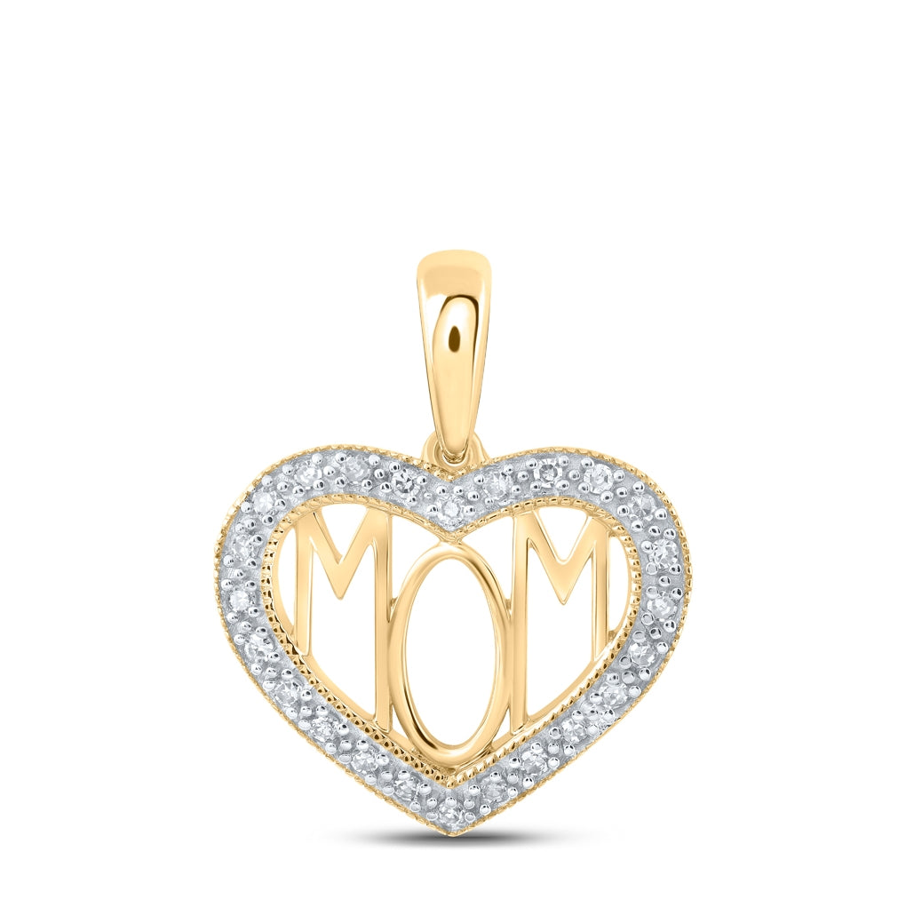 10K Yellow Or White Or Rose Gold Womens Round Diamond Mom Heart Pendant