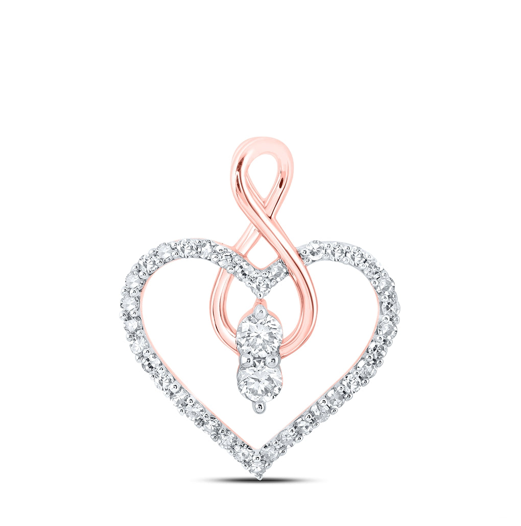 10K Yellow Or White Or Rose Gold Womens Round Diamond Heart Pendant