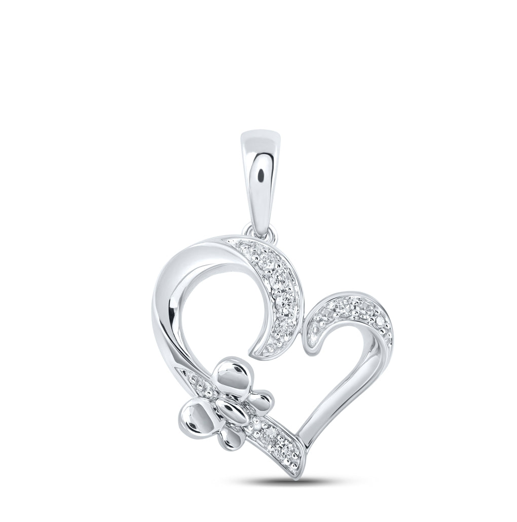 10K Yellow Or White Or Rose Gold Womens Round Diamond Butterfly Heart Pendant