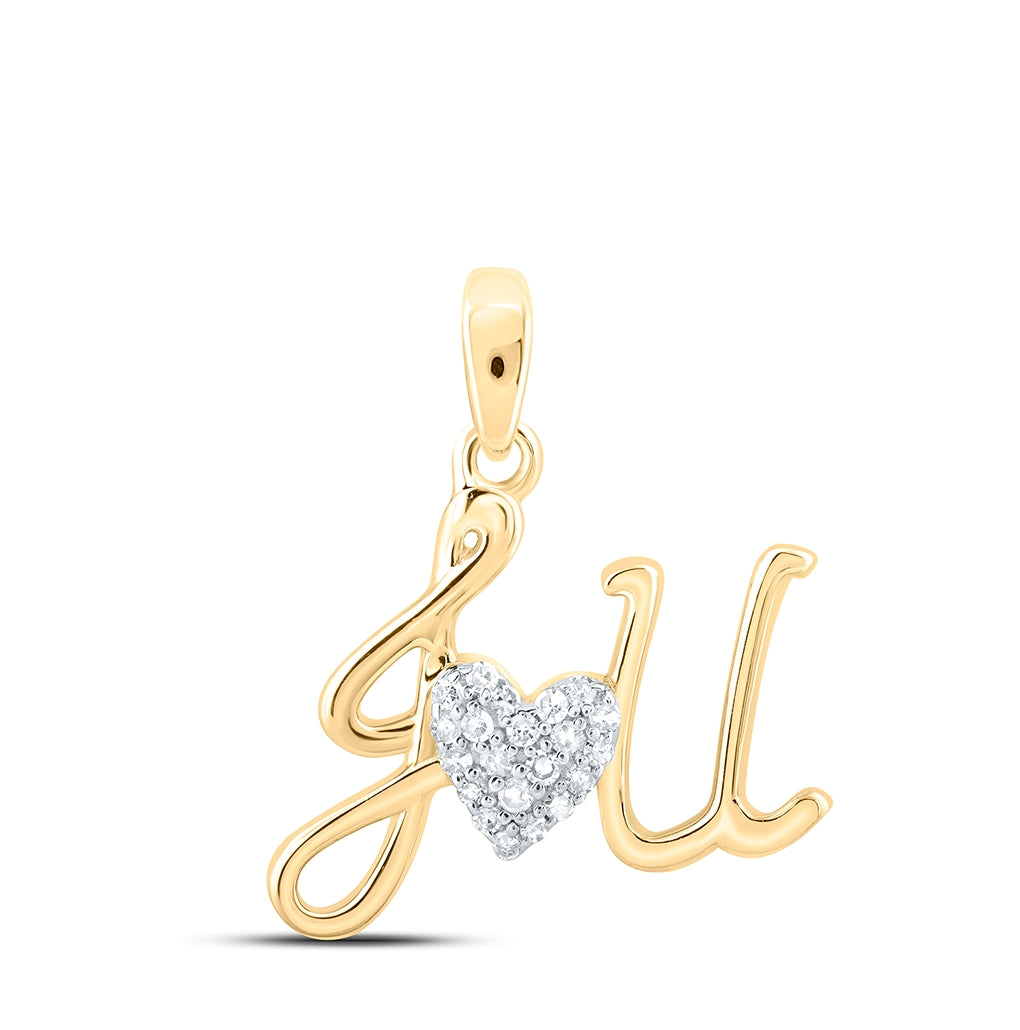 Yellow-tone Sterling Silver Womens Round Diamond Heart Pendant 1/12 Cttw, Length: 0.62 In, Width: 0.61 In
