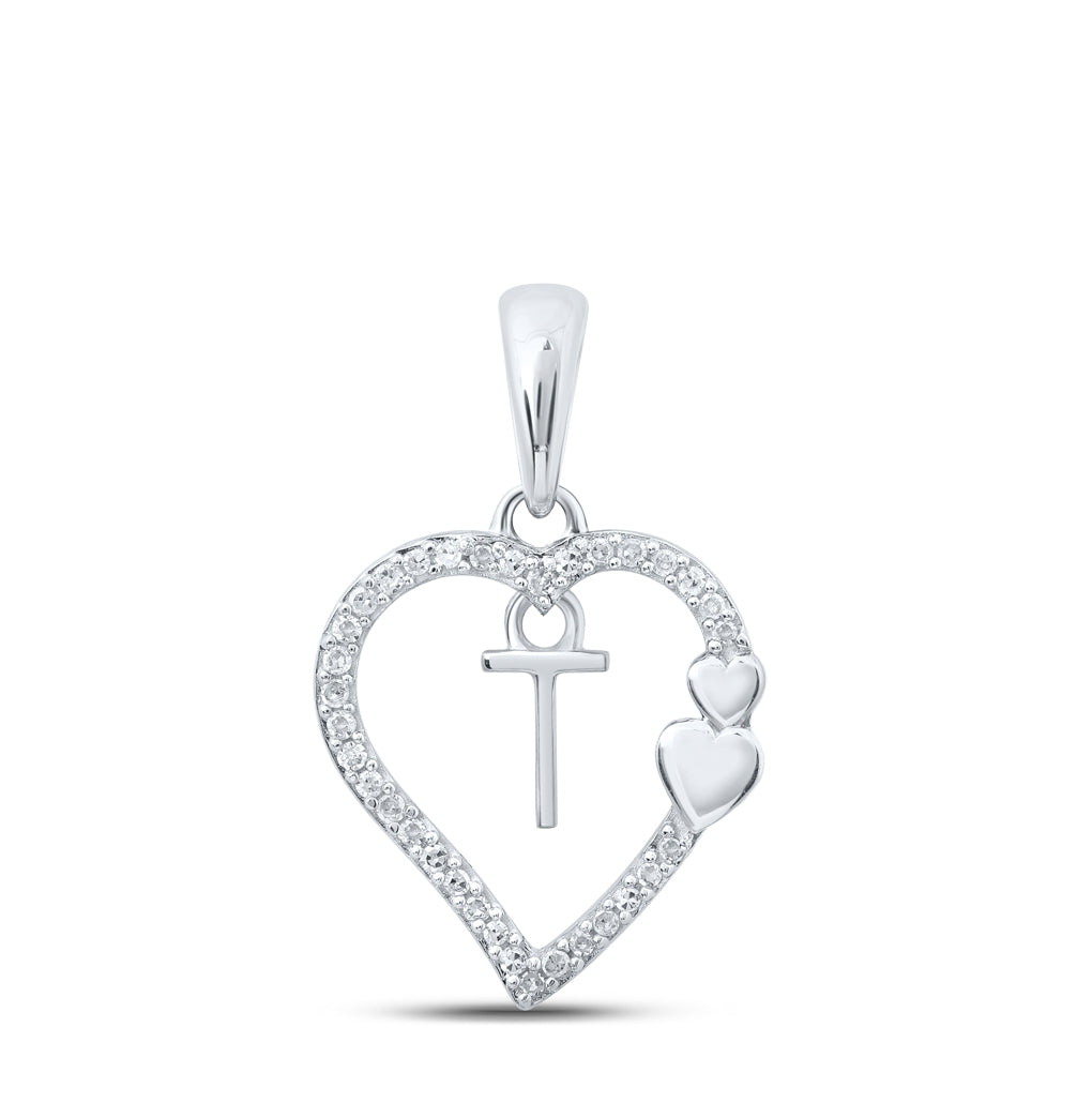 10K Yellow Or White Or Rose Gold Womens Round Diamond Heart Letter Pendant 1/10 Cttw