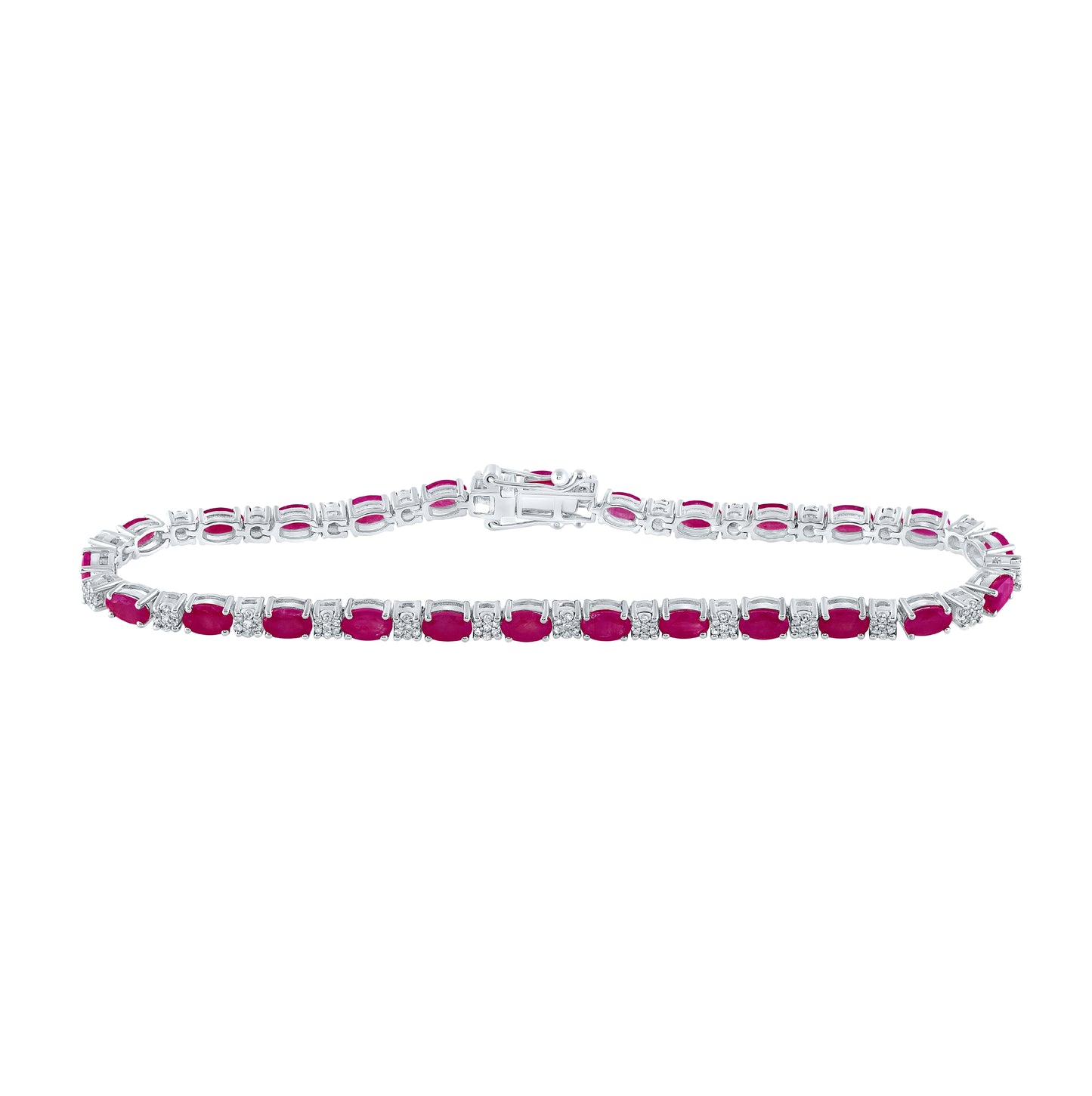 14K White Gold Womens Oval Ruby Diamond Fashion Bracelet 7 Cttw