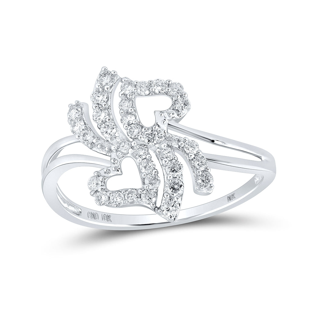 10K White Gold Womens Round Diamond Heart Ring 1/3ctw, Womens Size: 5-10