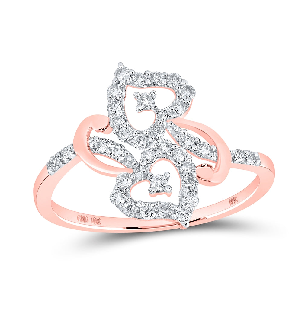 10K Rose Gold Womens Round Diamond Heart Ring 1/3 Cttw, Womens Size: 5-10