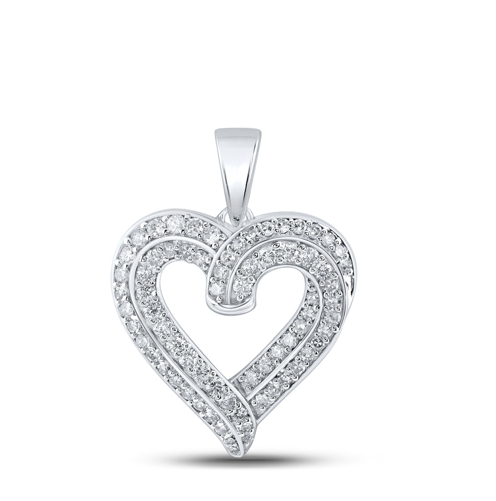 10K White Gold Womens Round Diamond Heart Pendant 5/8 Cttw