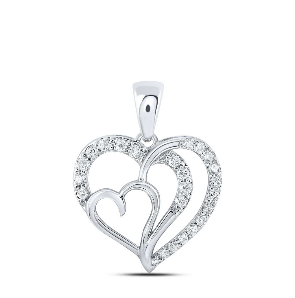 10K Yellow Or White Or Rose Gold Womens Round Diamond Heart Pendant