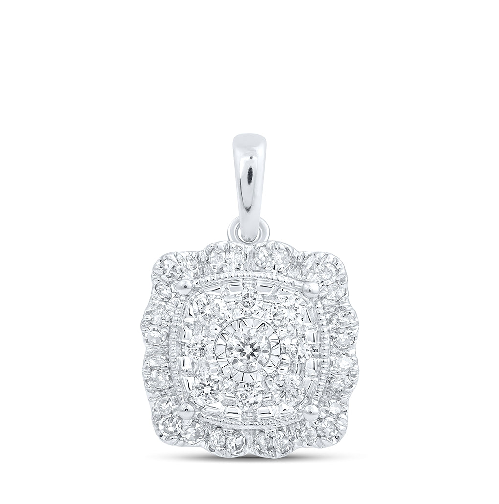10K White Or Yellow Gold Womens Round Diamond Square Pendant