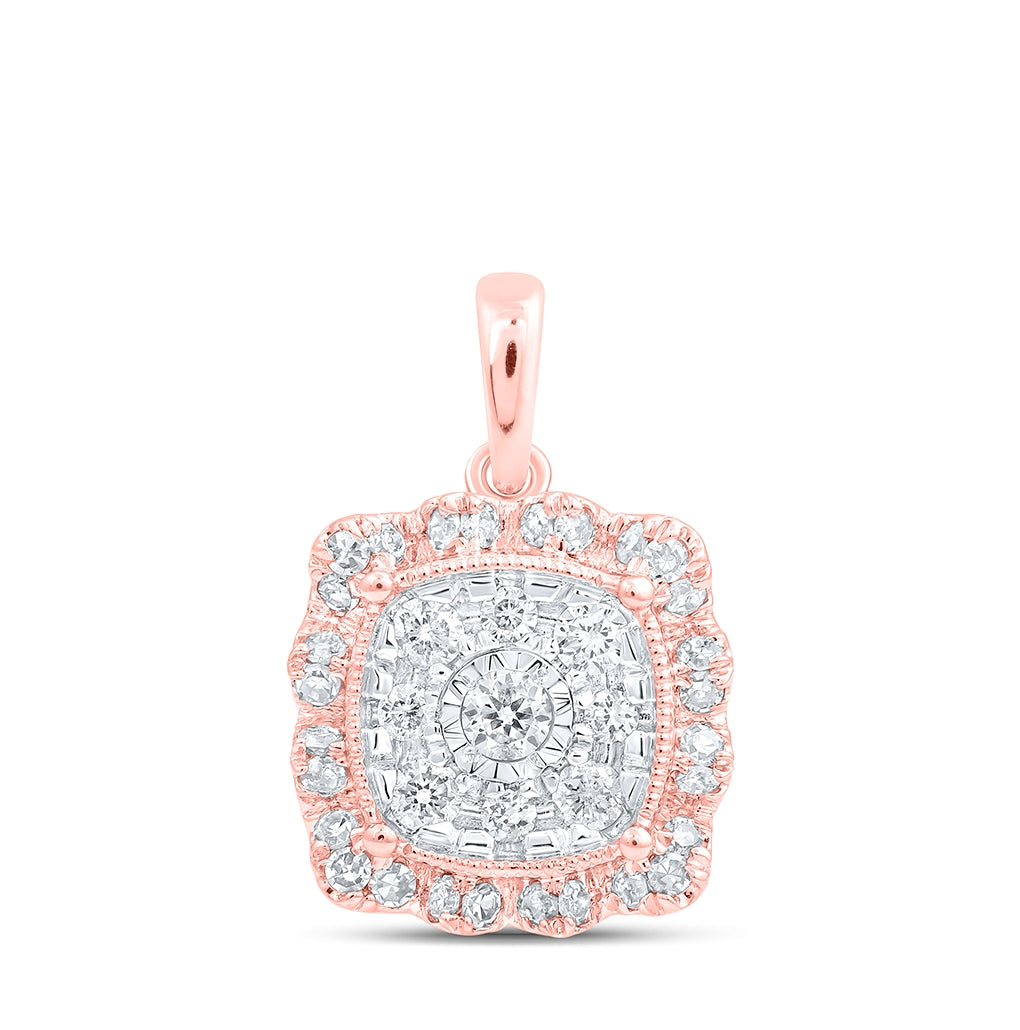 10K Rose Gold Womens Round Diamond Pillow Square Pendant 1/3 Cttw, Length: 0.61 In, Width: 0.4 In
