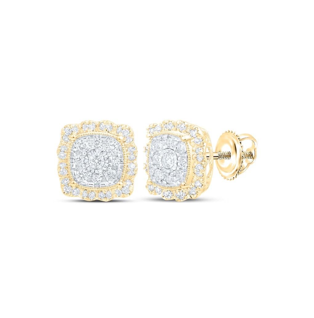 10K Yellow Gold Womens Round Diamond Square Earrings 5/8 Cttw, Length: 0.37 In, Width: 0.37 In