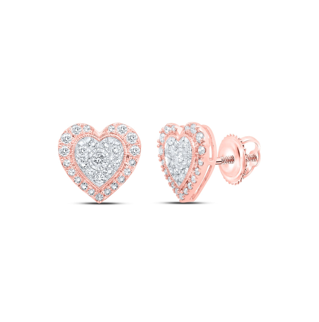 10K Yellow Or White Or Rose Gold Womens Round Diamond Heart Earrings