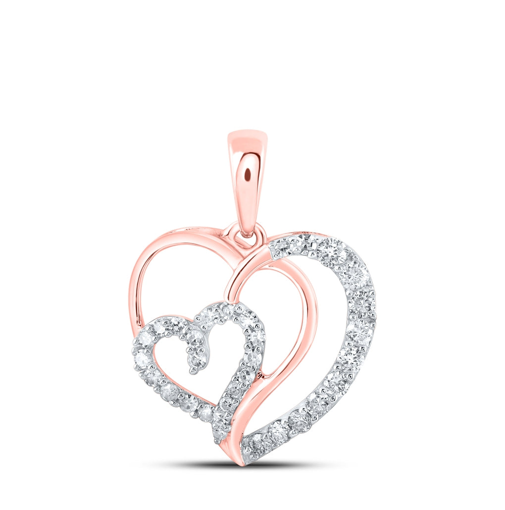 10K Yellow Or White Or Rose Gold Womens Round Diamond Heart Pendant