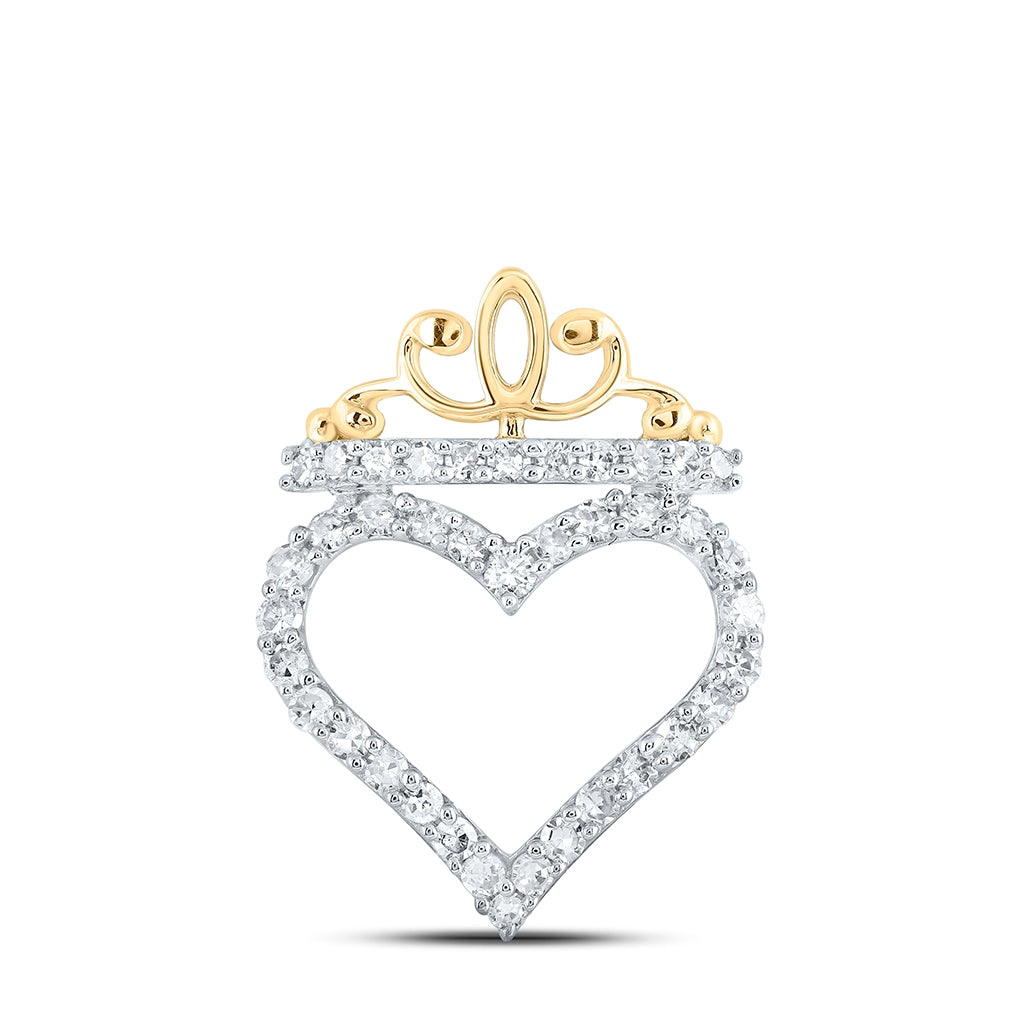 10K Yellow Or White Or Rose Gold Womens Round Diamond Crown Heart Pendant