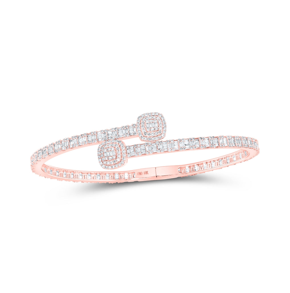 10K Rose Gold Womens Round Diamond Cushion-accent Cuff Bangle Bracelet 2-5/8 Cttw, Width: 0.66 In