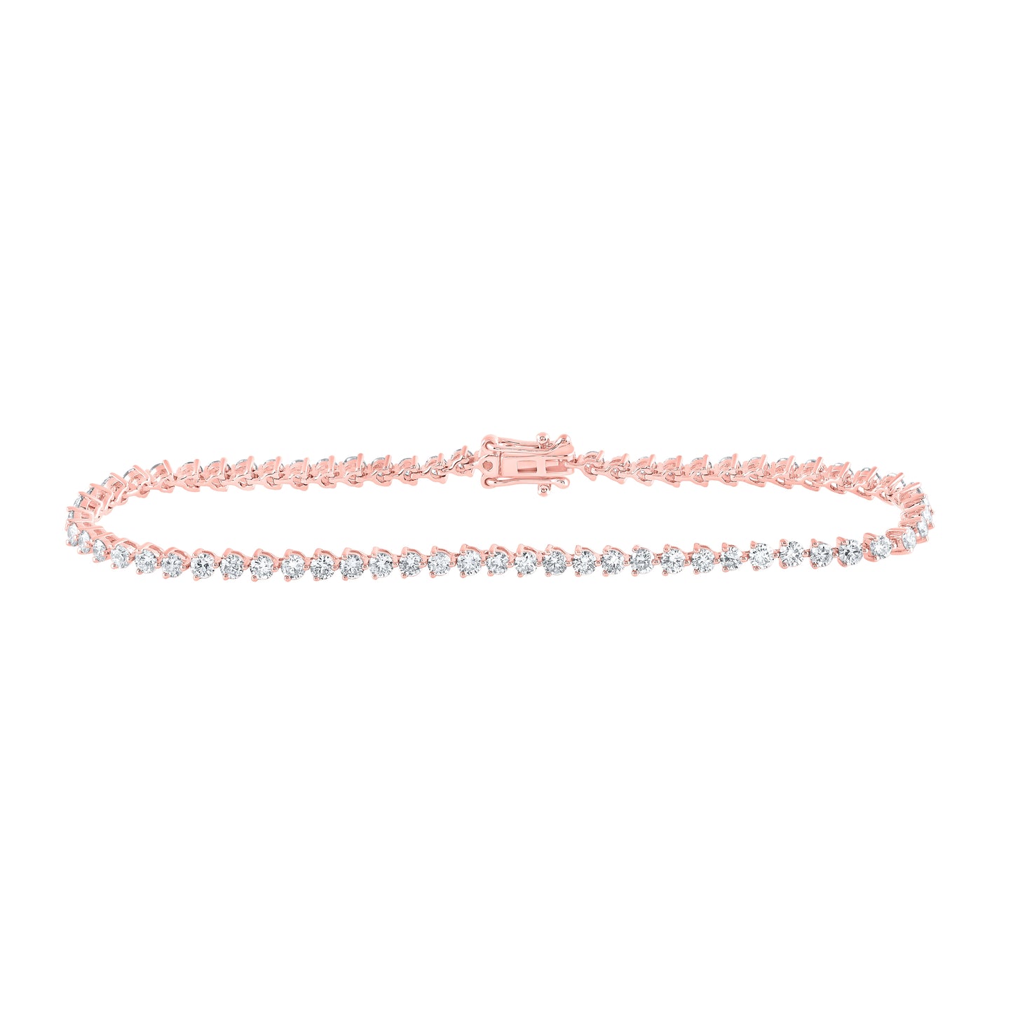 14K Rose Gold Womens Round Diamond Single Row Tennis Bracelet 2-3/4 Cttw