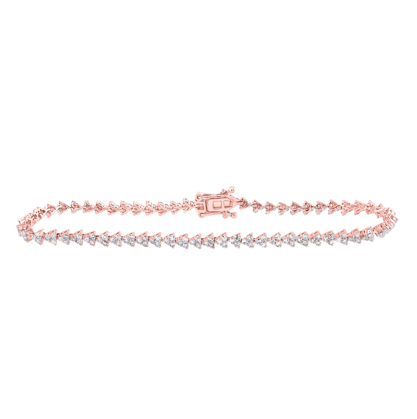 14K Rose Gold Womens Round Diamond Single Row Tennis Bracelet 1-7/8 Cttw