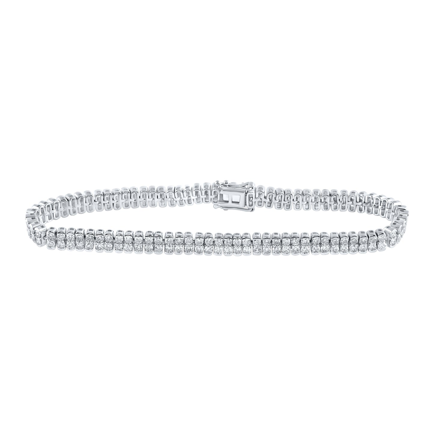 14K White Gold Womens Round Diamond 2-Row Tennis Bracelet 4-3/8 Cttw