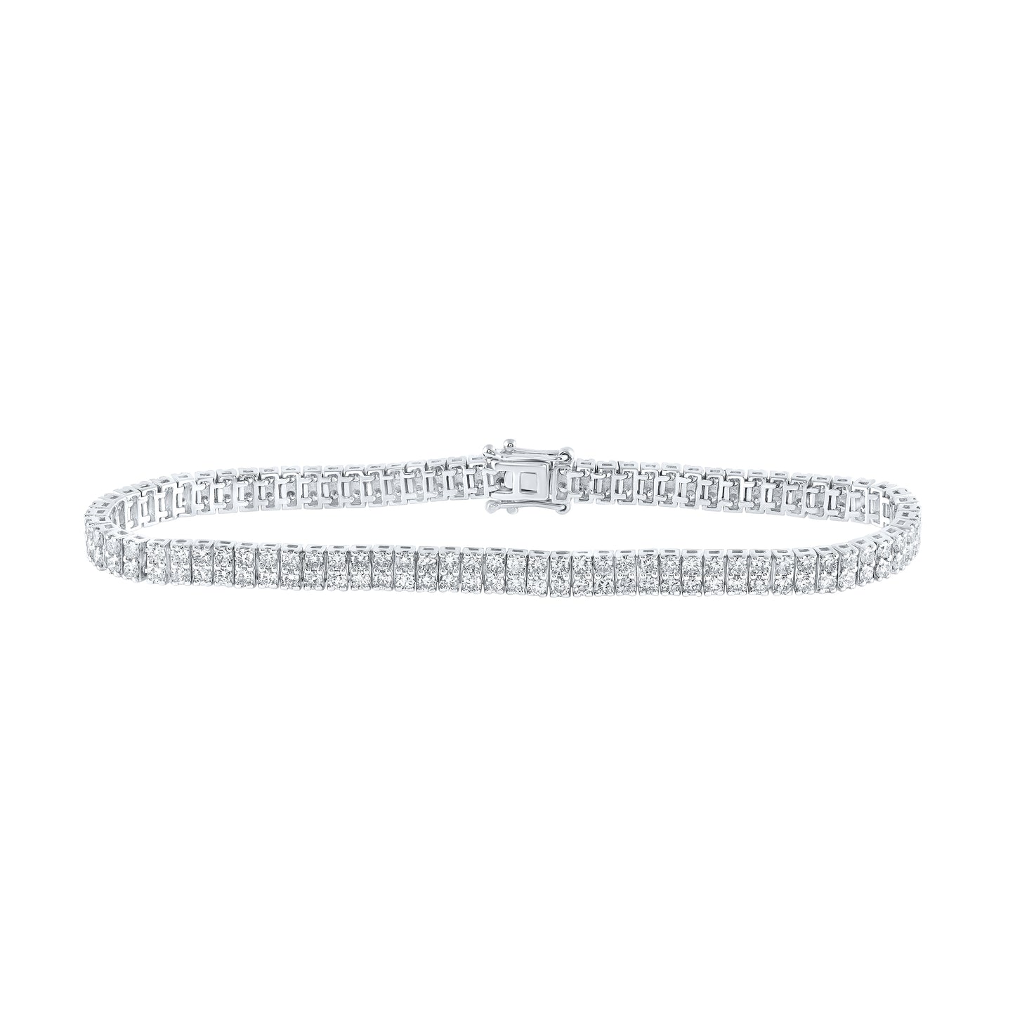 14K White Gold Womens Round Diamond Double Row Tennis Bracelet 4 Cttw