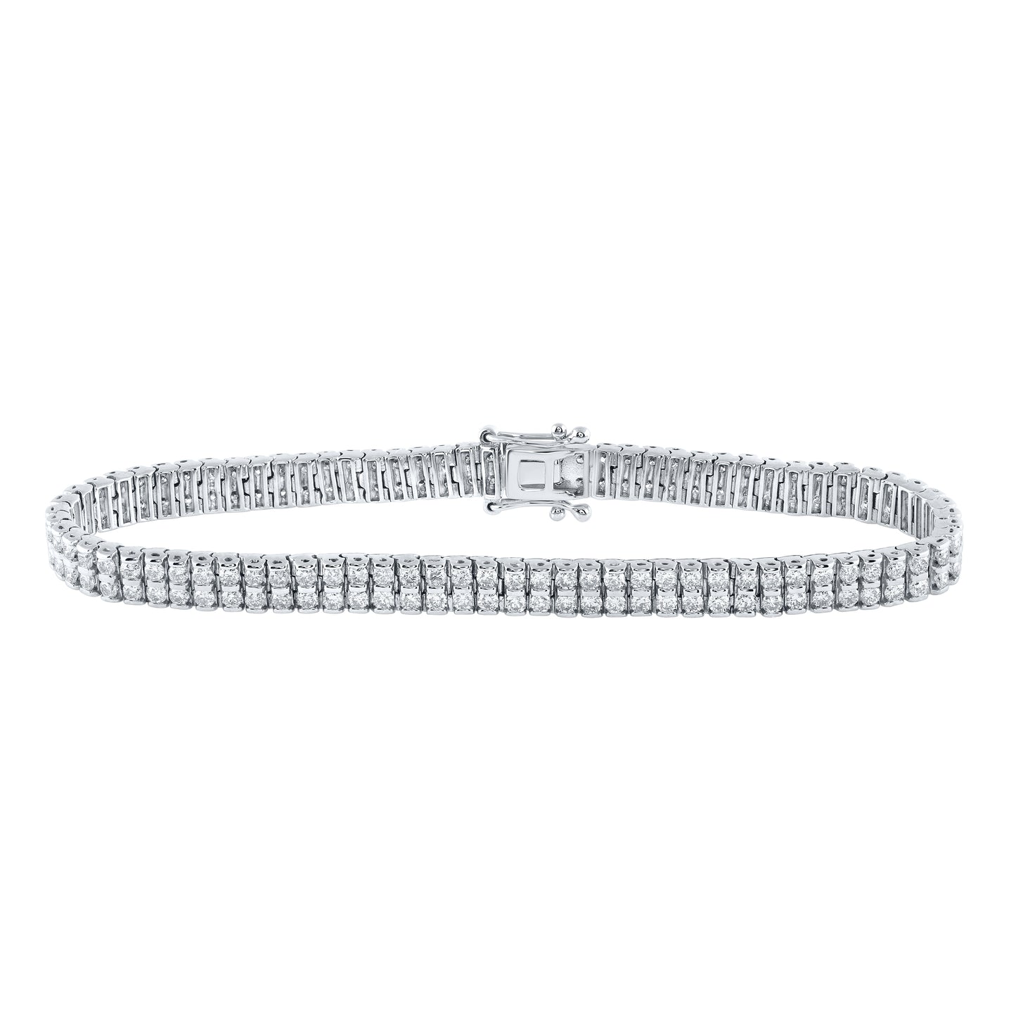 14K White Gold Womens Round Diamond Double Row Tennis Bracelet 4-1/5 Cttw