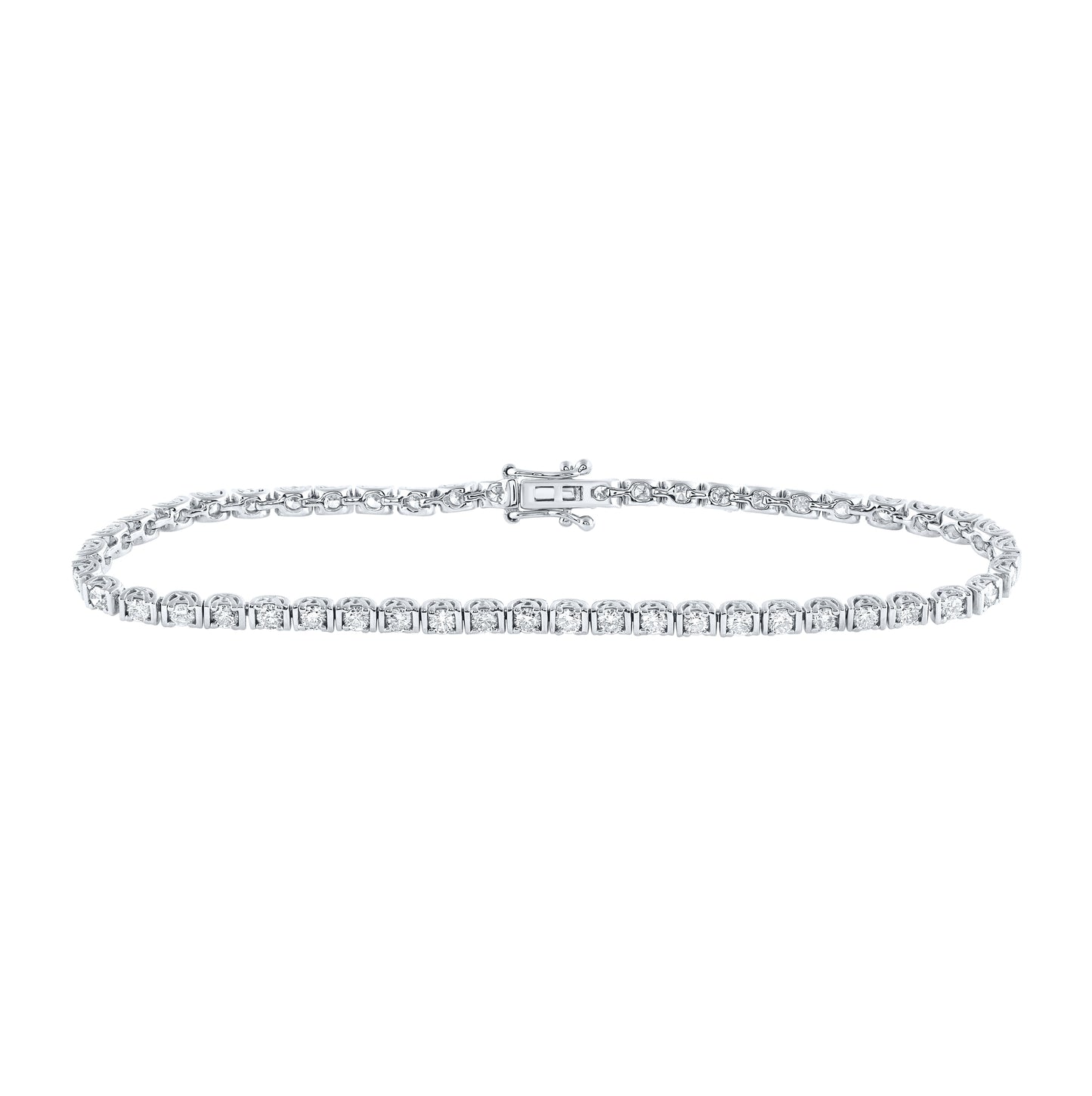 14K White Gold Womens Round Diamond Single Row Tennis Bracelet 2 Cttw