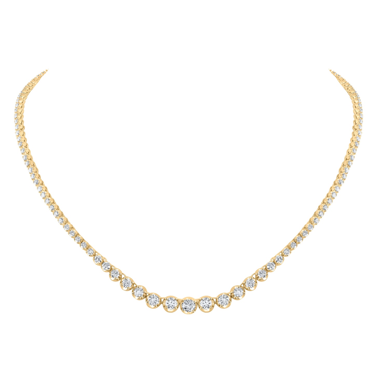 14K White Or Yellow Gold Womens Round Diamond Graduated Tennis Necklace