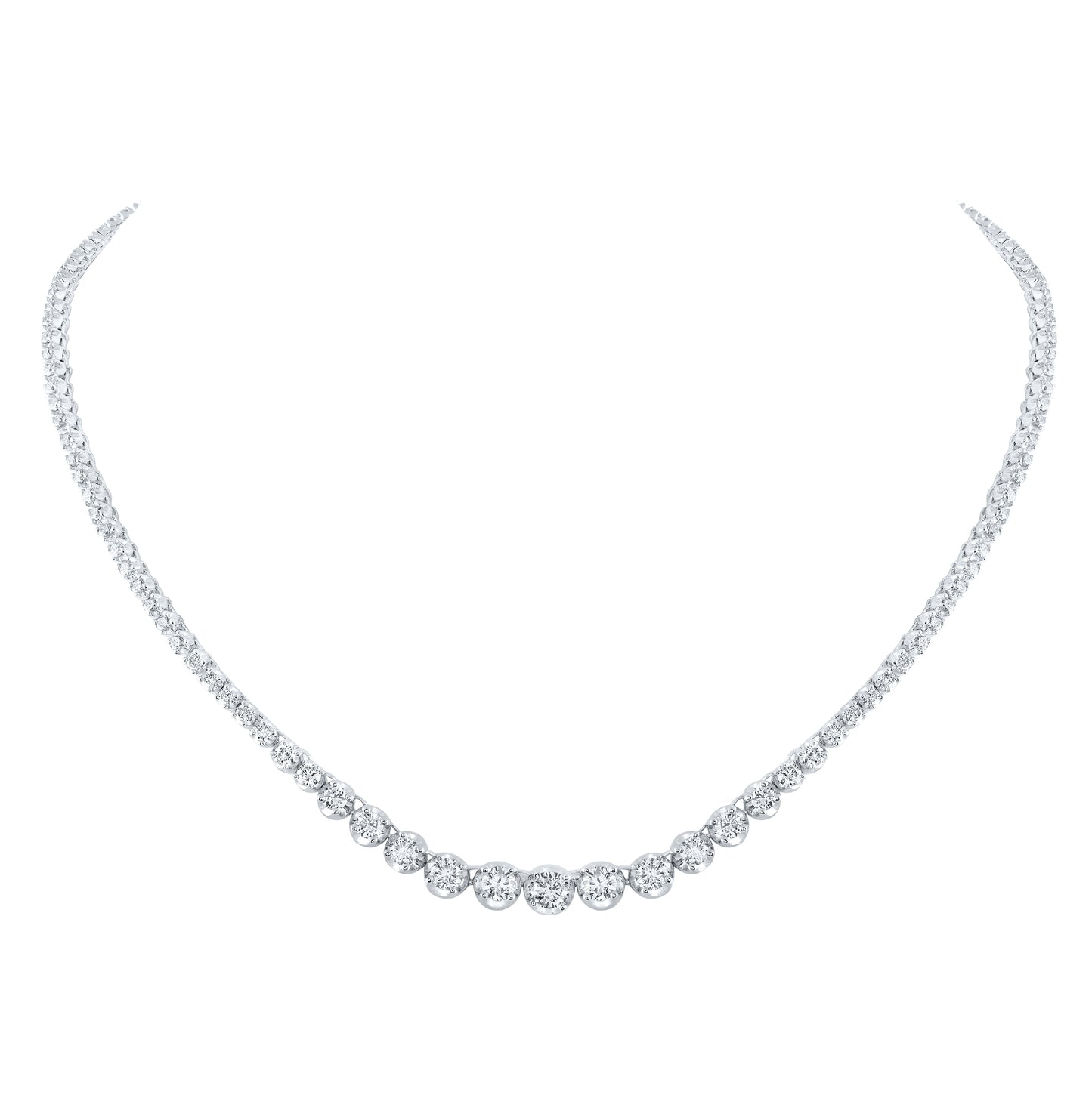 14K White Or Yellow Gold Womens Round Diamond Graduated Tennis Necklace