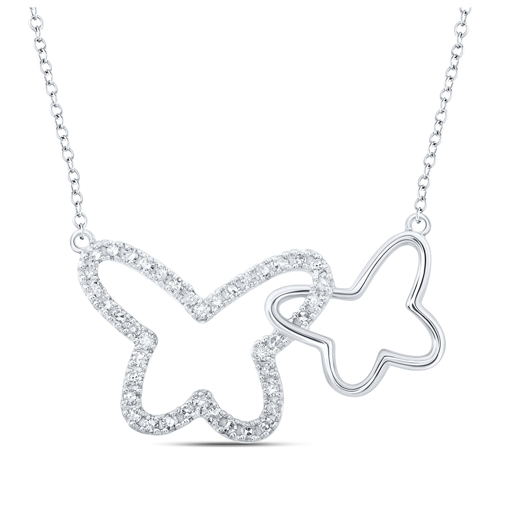 10K Yellow Or White Or Rose Gold Womens Round Diamond Butterfly Necklace