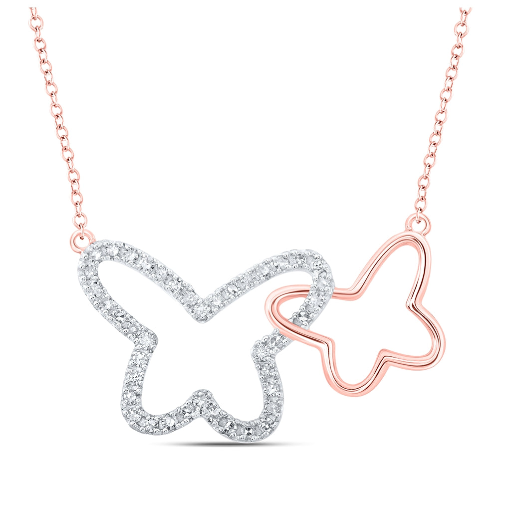 10K Yellow Or White Or Rose Gold Womens Round Diamond Butterfly Necklace