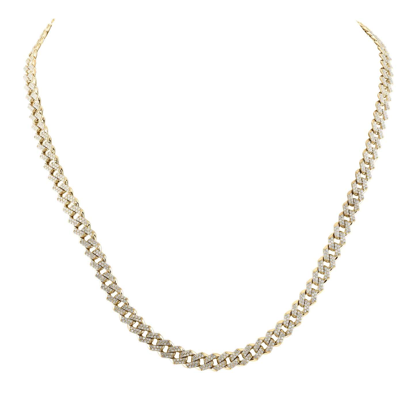 10K Yellow Gold Mens Round Diamond 22-inch Straight Cuban Link Necklace 5-5/8 Cttw, Length: 22.01 In