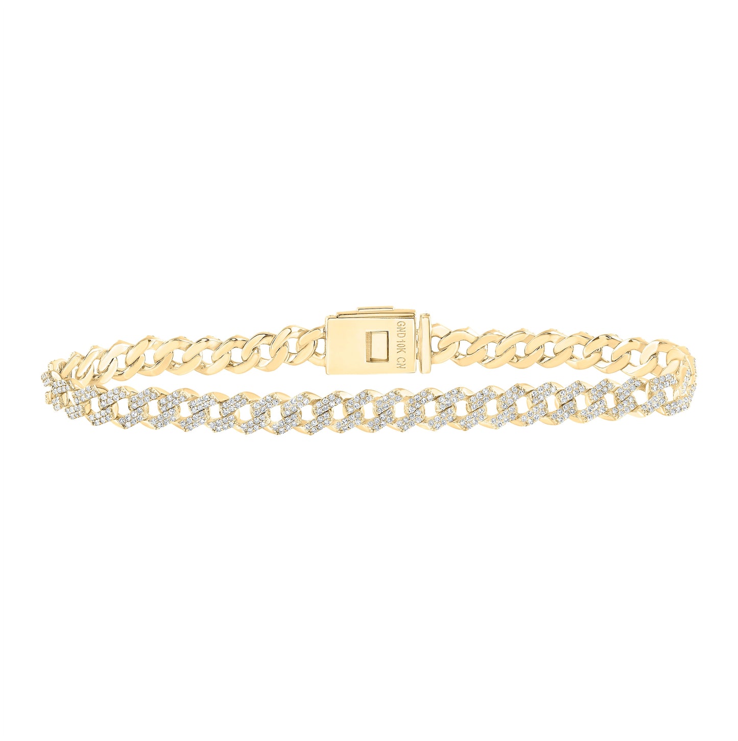 10K Yellow Gold Mens Round Diamond Curb Link Link Bracelet 3 Cttw, Length: 8.5 In