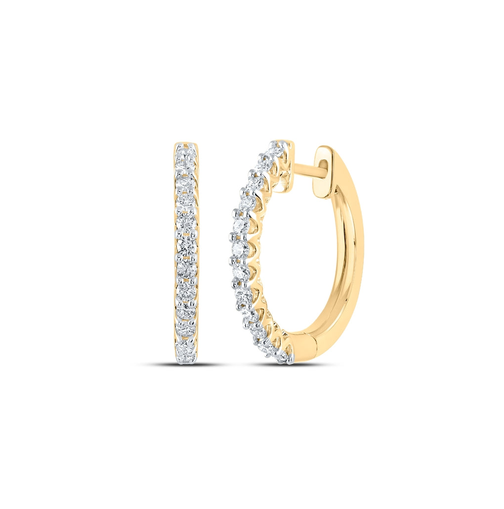 14K Yellow Gold Womens Round Diamond Hoop Earrings 1/2 Cttw