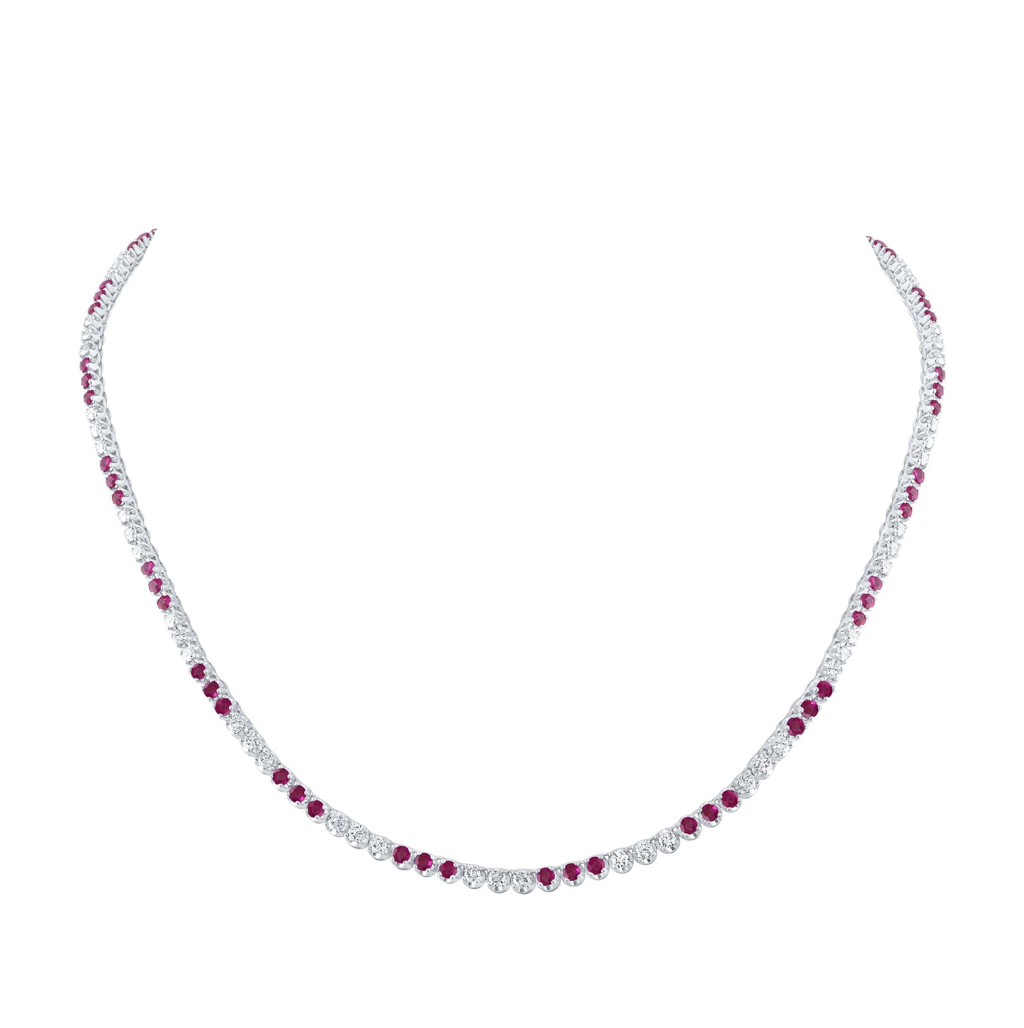 14K White Gold Womens Round Ruby Diamond 18-inch Tennis Necklace 5-5/8 Cttw, Length: 17.99 In