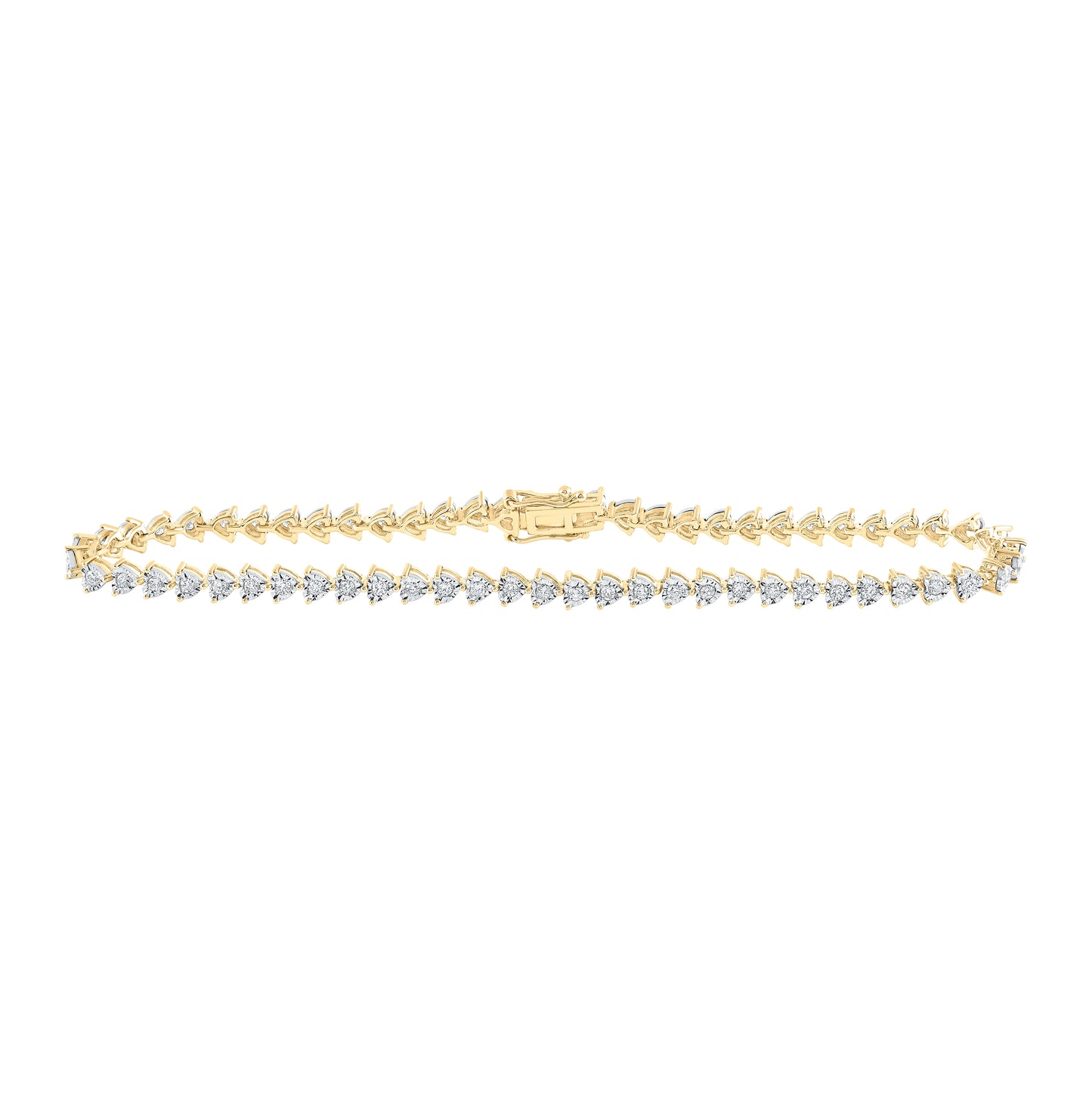 10K Yellow Gold Womens Round Diamond 7-inch Heart Bracelet 7/8 Cttw, Length: 7.01 In