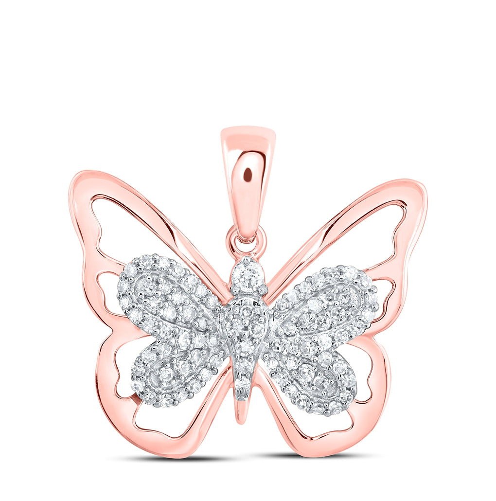 10K Yellow Or White Or Rose Gold Womens Round Diamond Butterfly Pendant