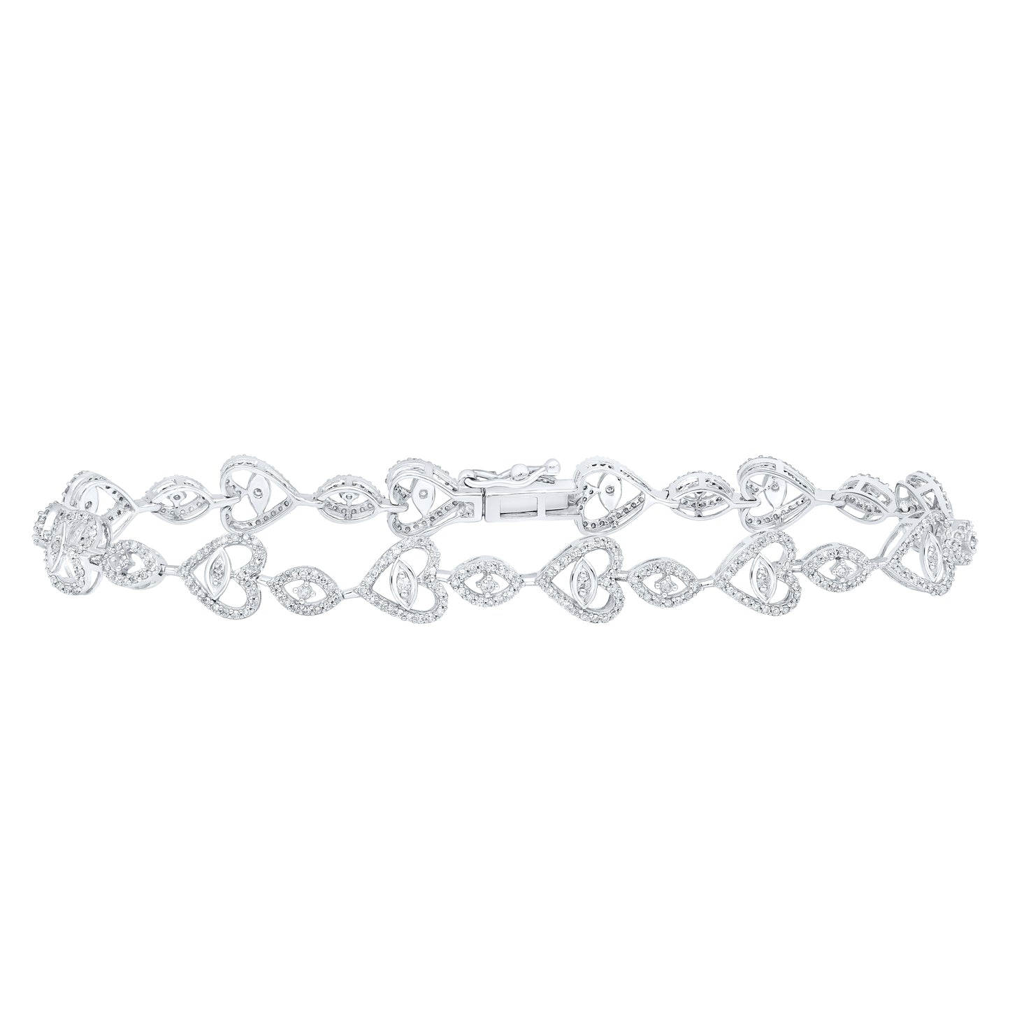 10K White Gold Womens Round Diamond Heart Bracelet 1 Cttw