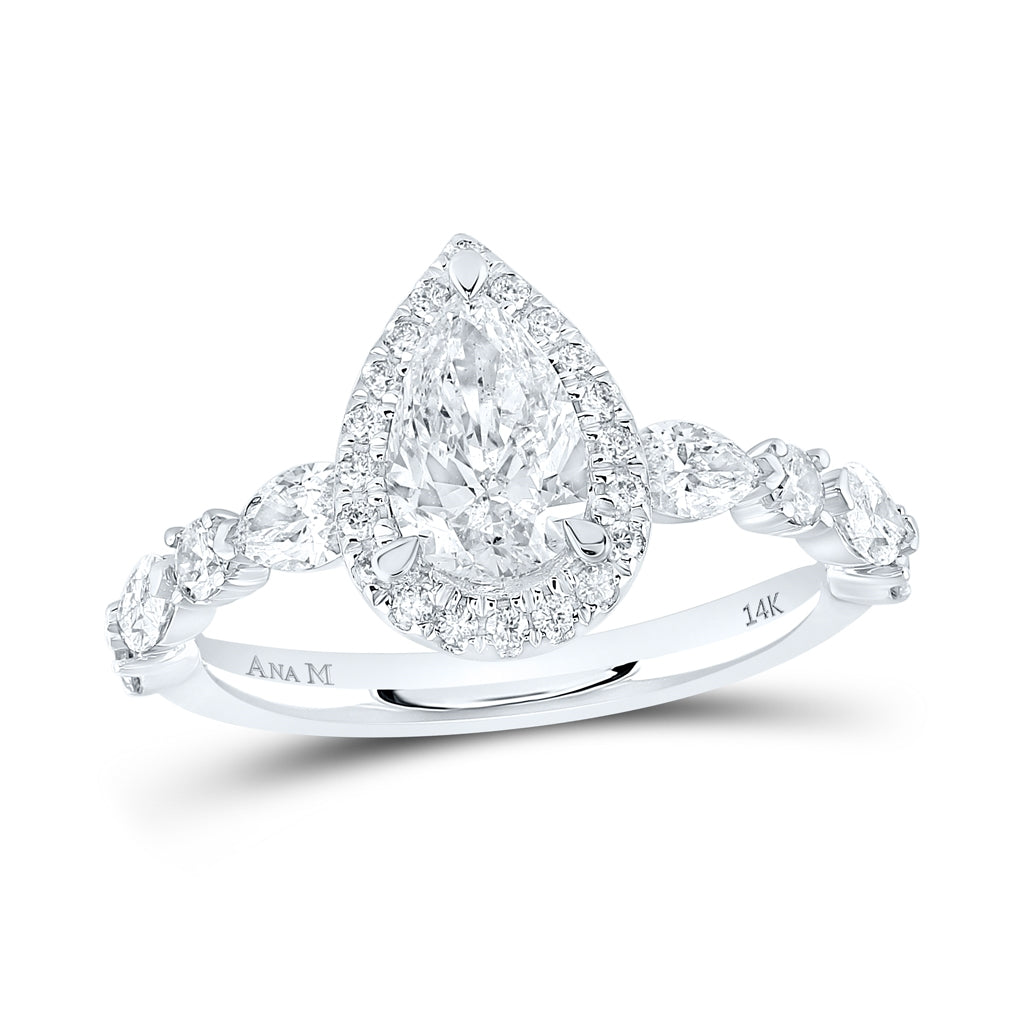 14K White Gold Pear Diamond Halo Bridal Wedding Engagement Ring 1-7/8 Cttw, Womens Size: 5-10