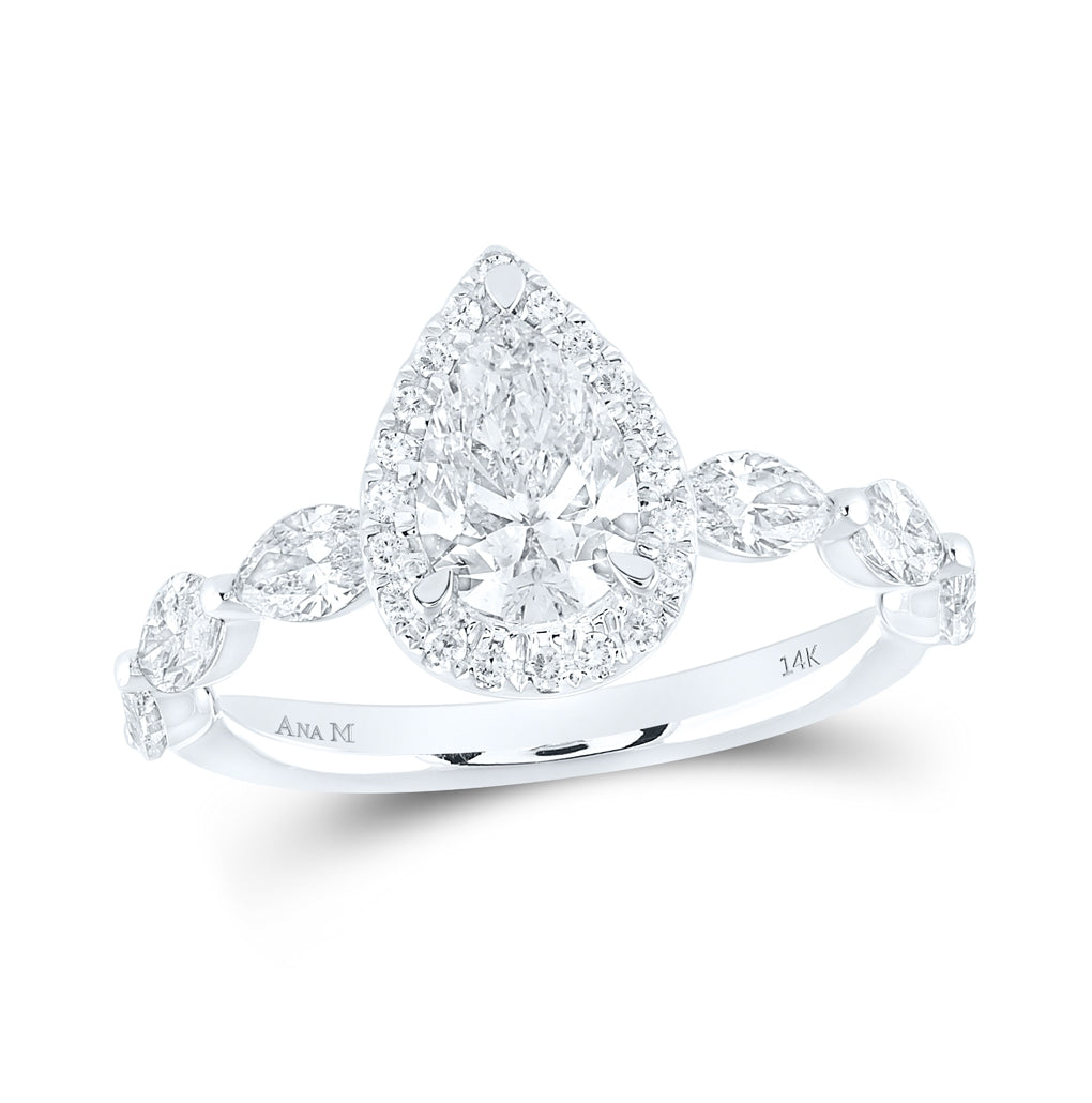 14K White Gold Pear Diamond Halo Bridal Wedding Engagement Ring 2ctw, Womens Size: 5-10