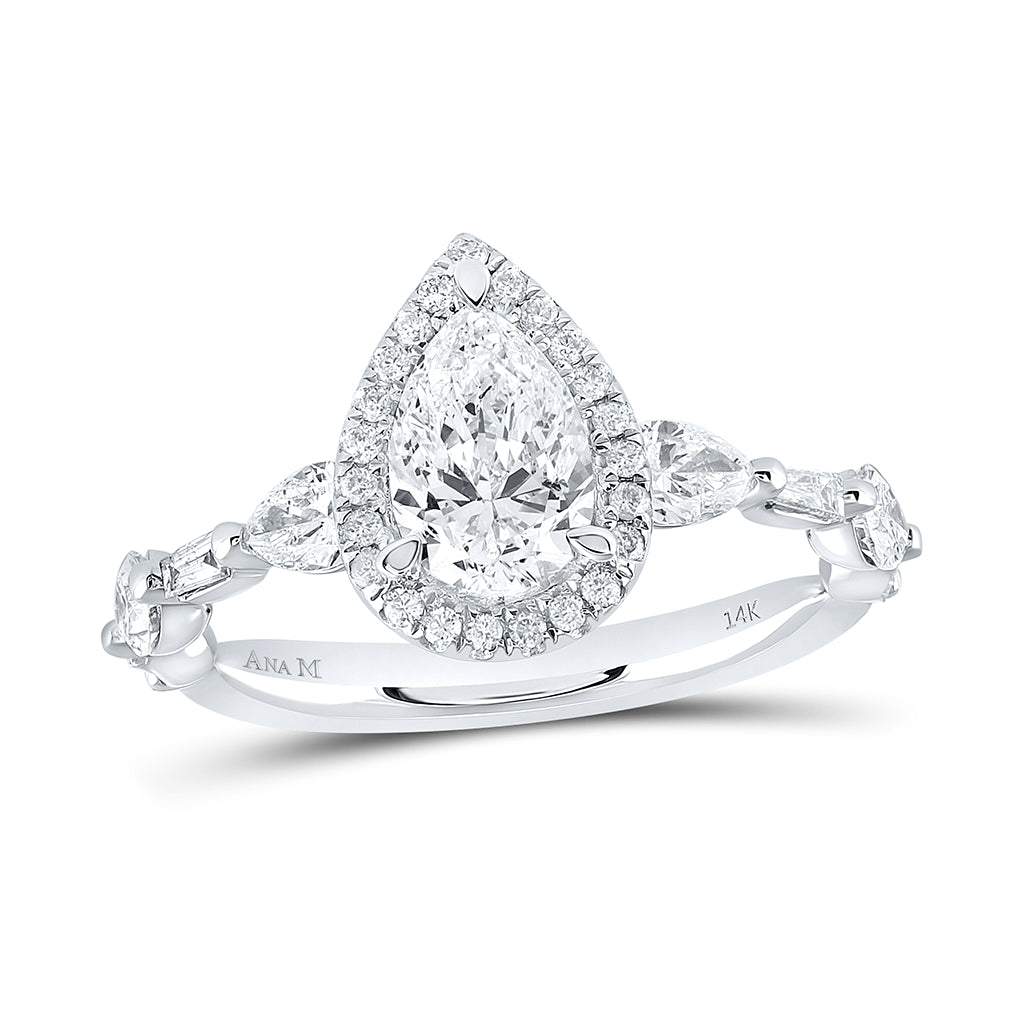 14K White Gold Pear Diamond Halo Bridal Wedding Engagement Ring 1-7/8ctw, Womens Size: 5-10