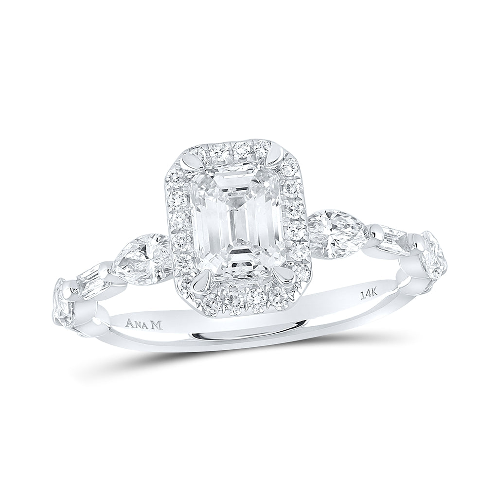 14K White Gold Emerald Diamond Halo Bridal Wedding Engagement Ring 1-3/4 Cttw, Womens Size: 5-10