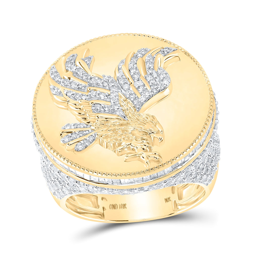 10K Yellow Gold Mens Round Diamond Eagle Circle Ring 4 Cttw, Mens Size: 7-13
