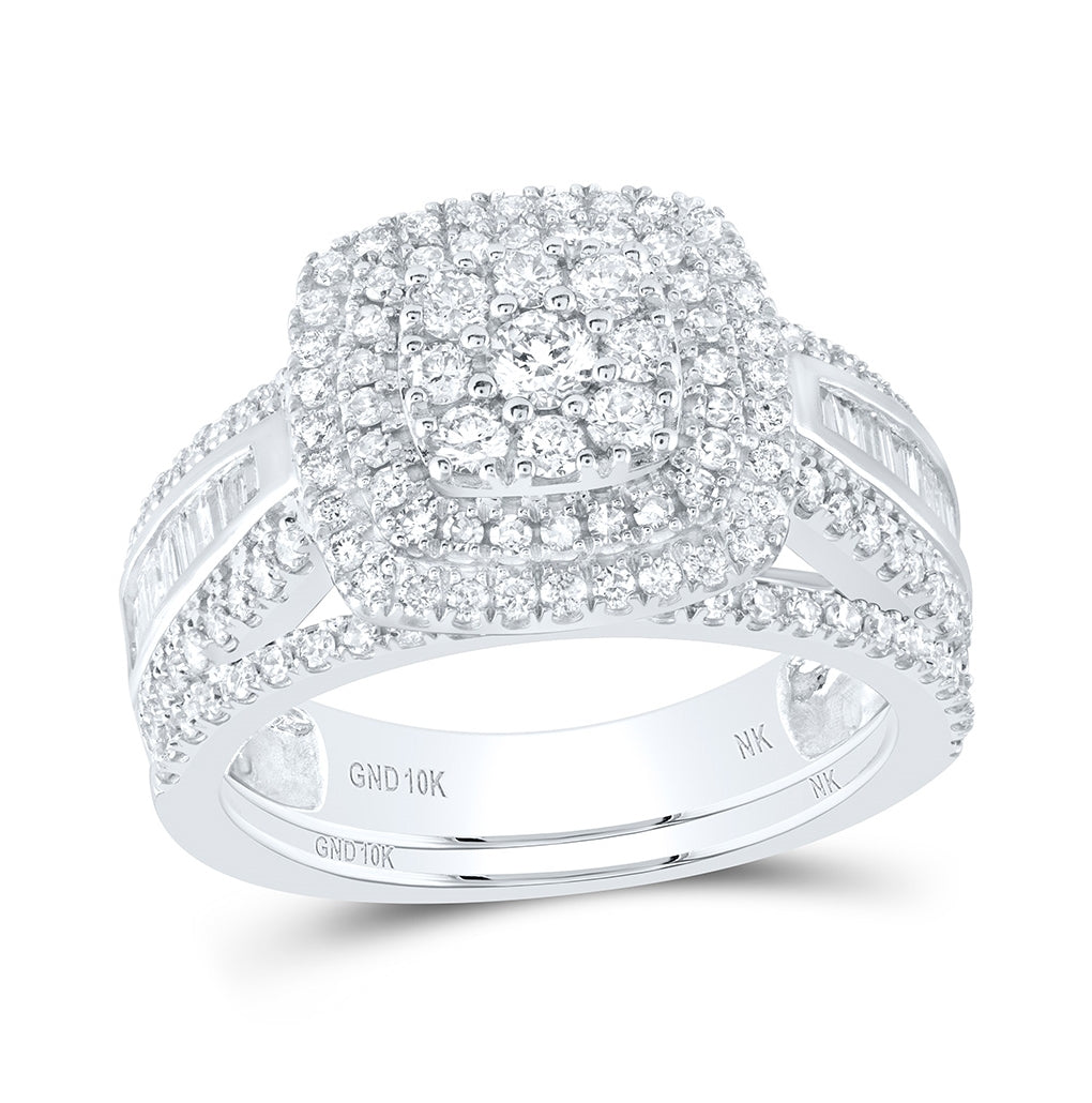 10K White Or Rose Gold Round Diamond Square Bridal Wedding Ring Band Set, Womens Size: 5-10