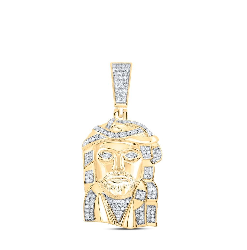 10K Yellow Gold Mens Round Diamond Jesus Face Charm Pendant 1/2 Cttw