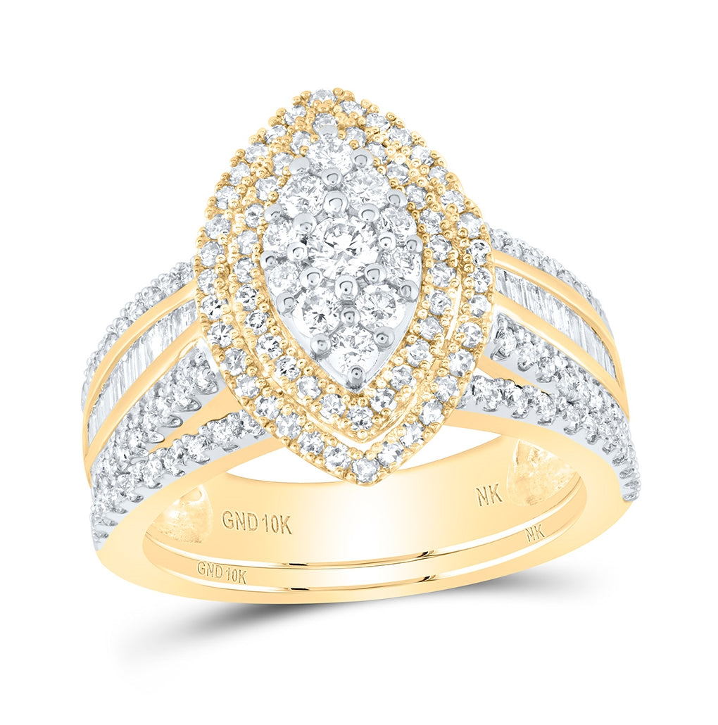 10K Yellow Or White Or Rose Gold Round Diamond Oval Bridal Wedding Ring Band Set, Womens Size: 5-10