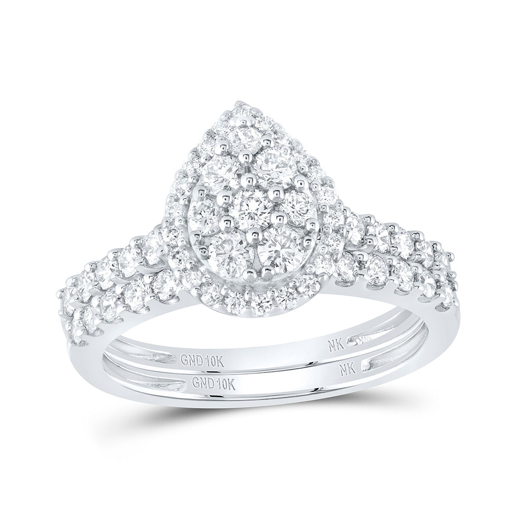 10K Yellow Or White Or Rose Gold Round Diamond Teardrop Bridal Wedding Ring Band Set , Womens Size: 5-10