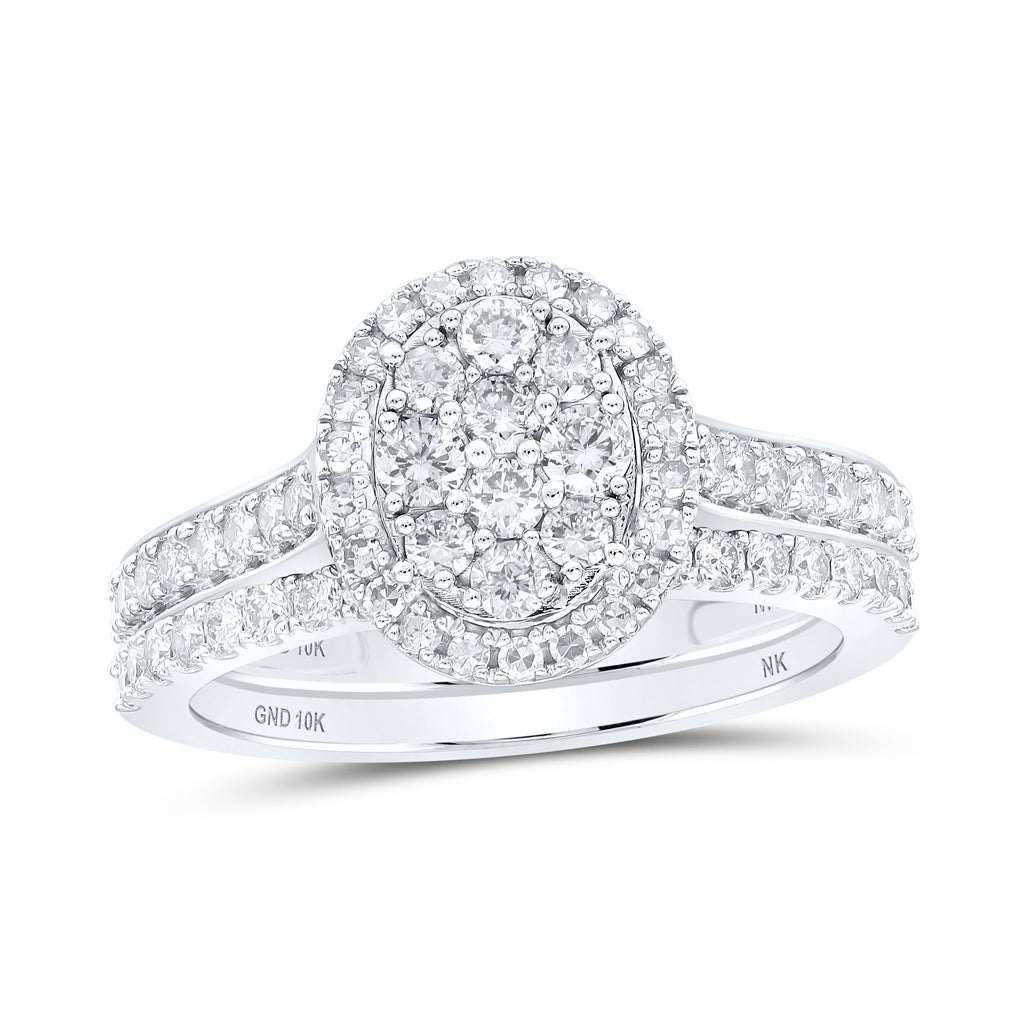 10K White Gold Round Diamond Oval Bridal Wedding Ring Band Set 1 Cttw, Womens Size: 5-10